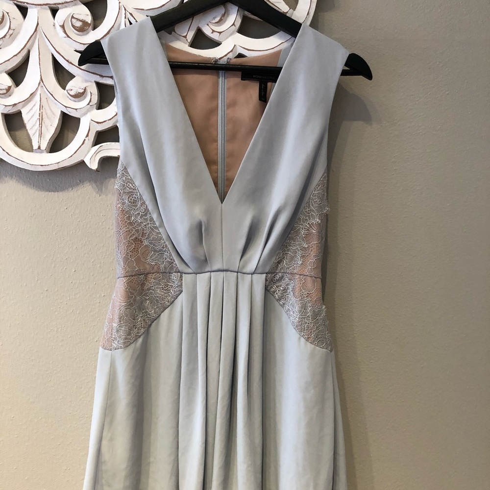 BCBG maxArzia light blue and tan laced romper